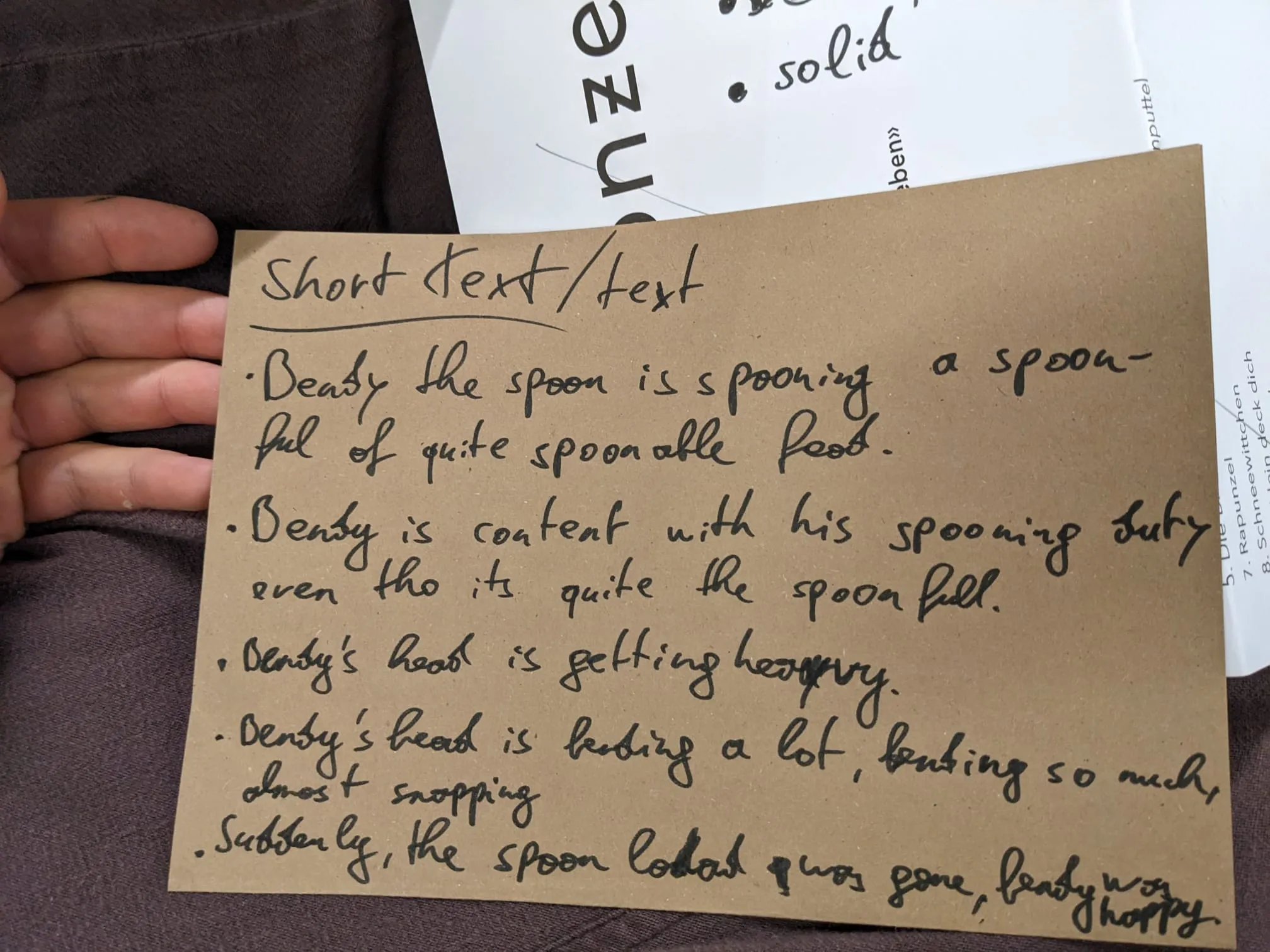 Handwritten short story about Bendy the Spoon