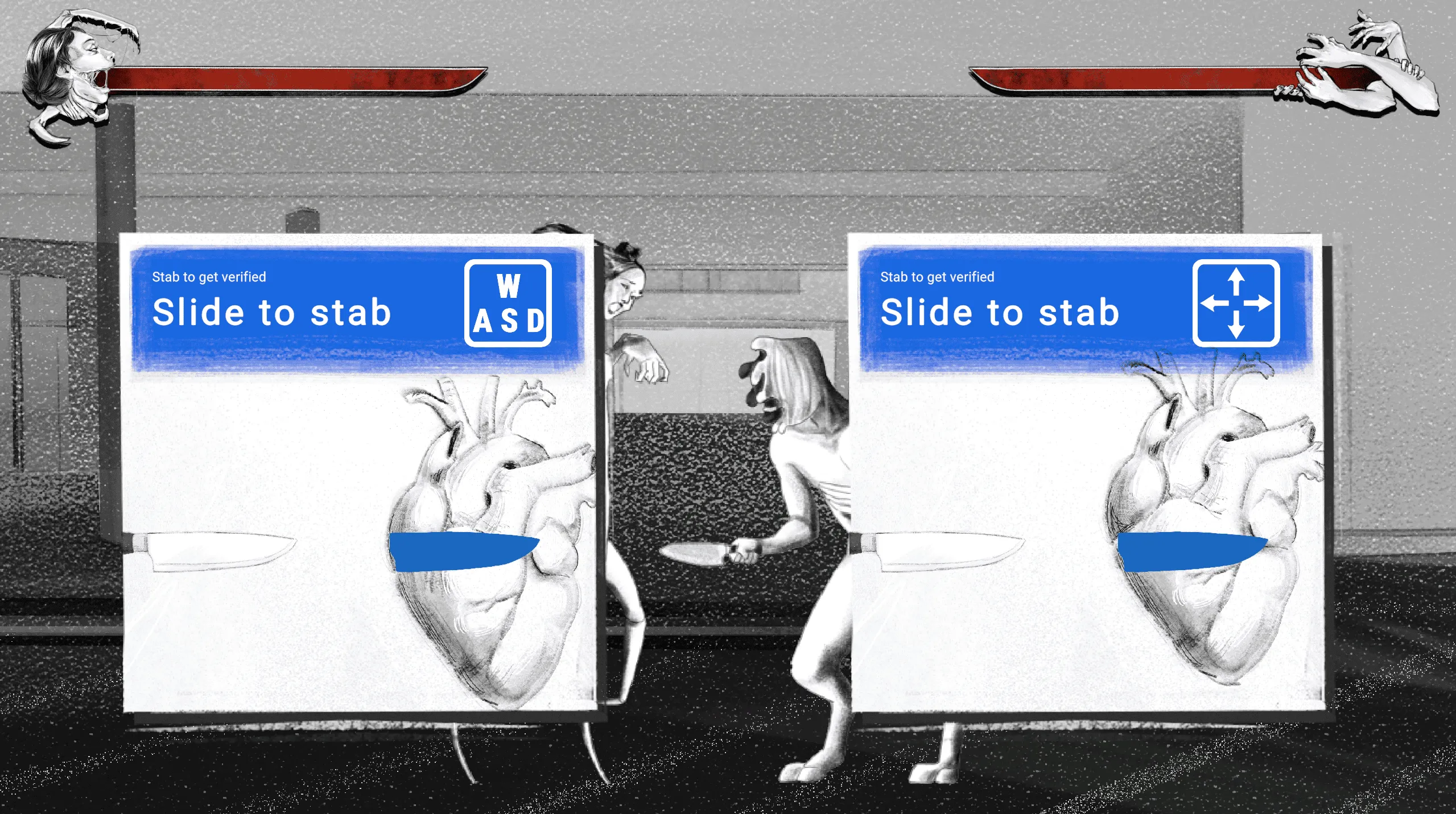 Slide-to-stab captcha mini-game