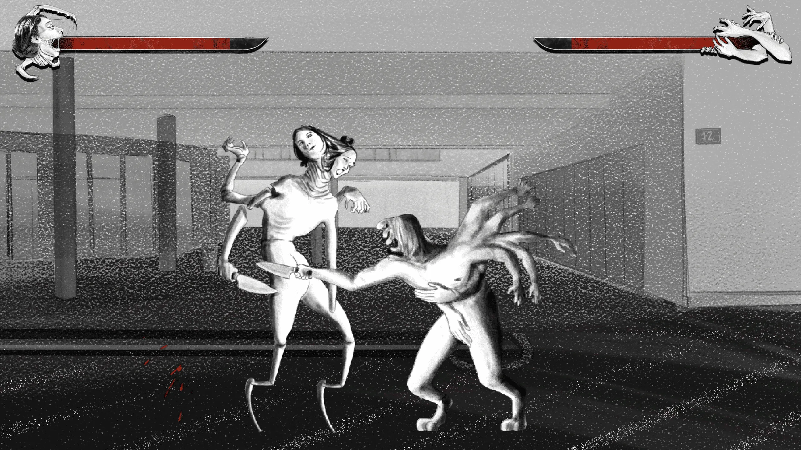 A monster stabbing its opponent