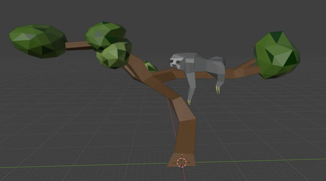 Low-poly sloth model in Blender