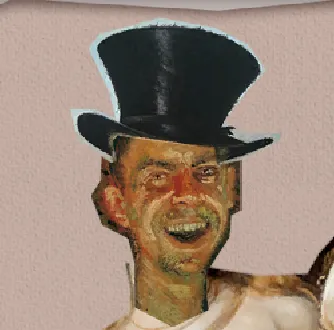Collage characters in a painterly Youseum scene