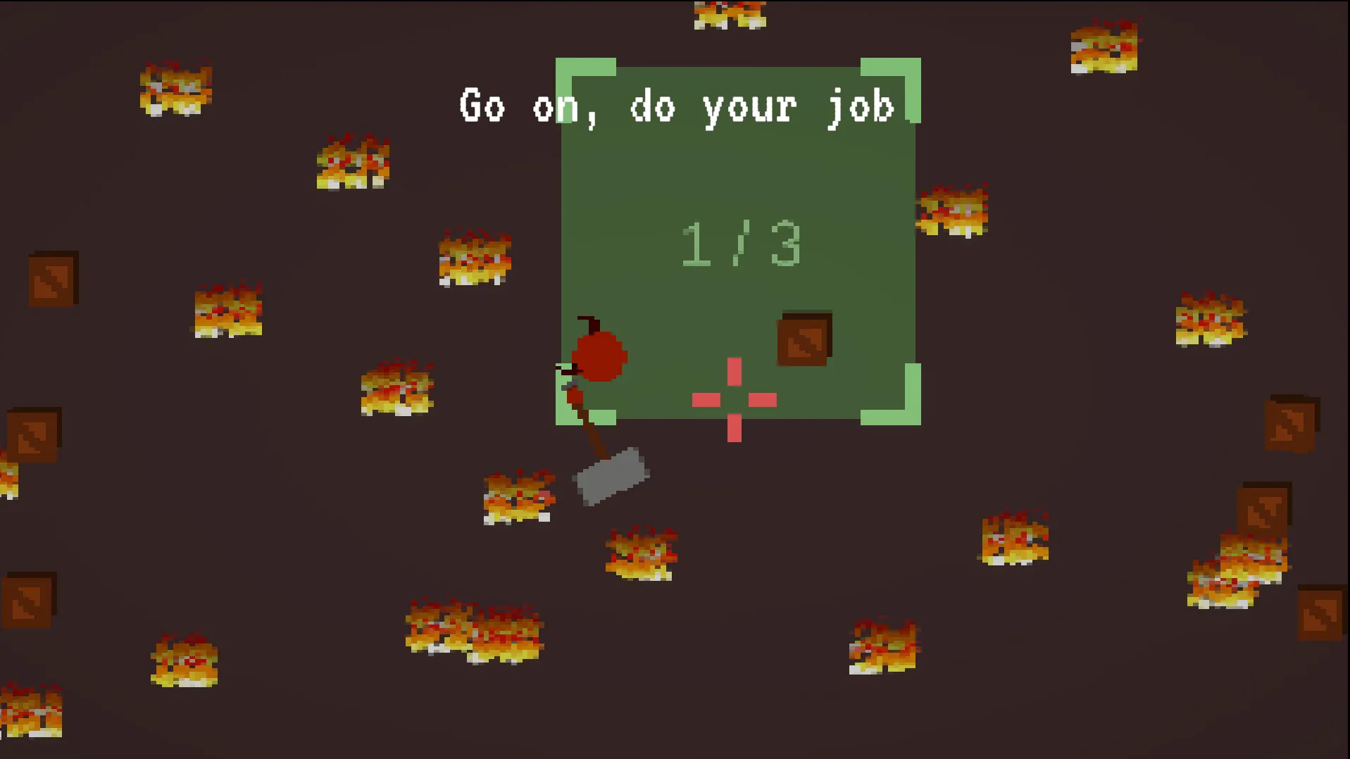 In-game view: smacking crates with a giant hammer