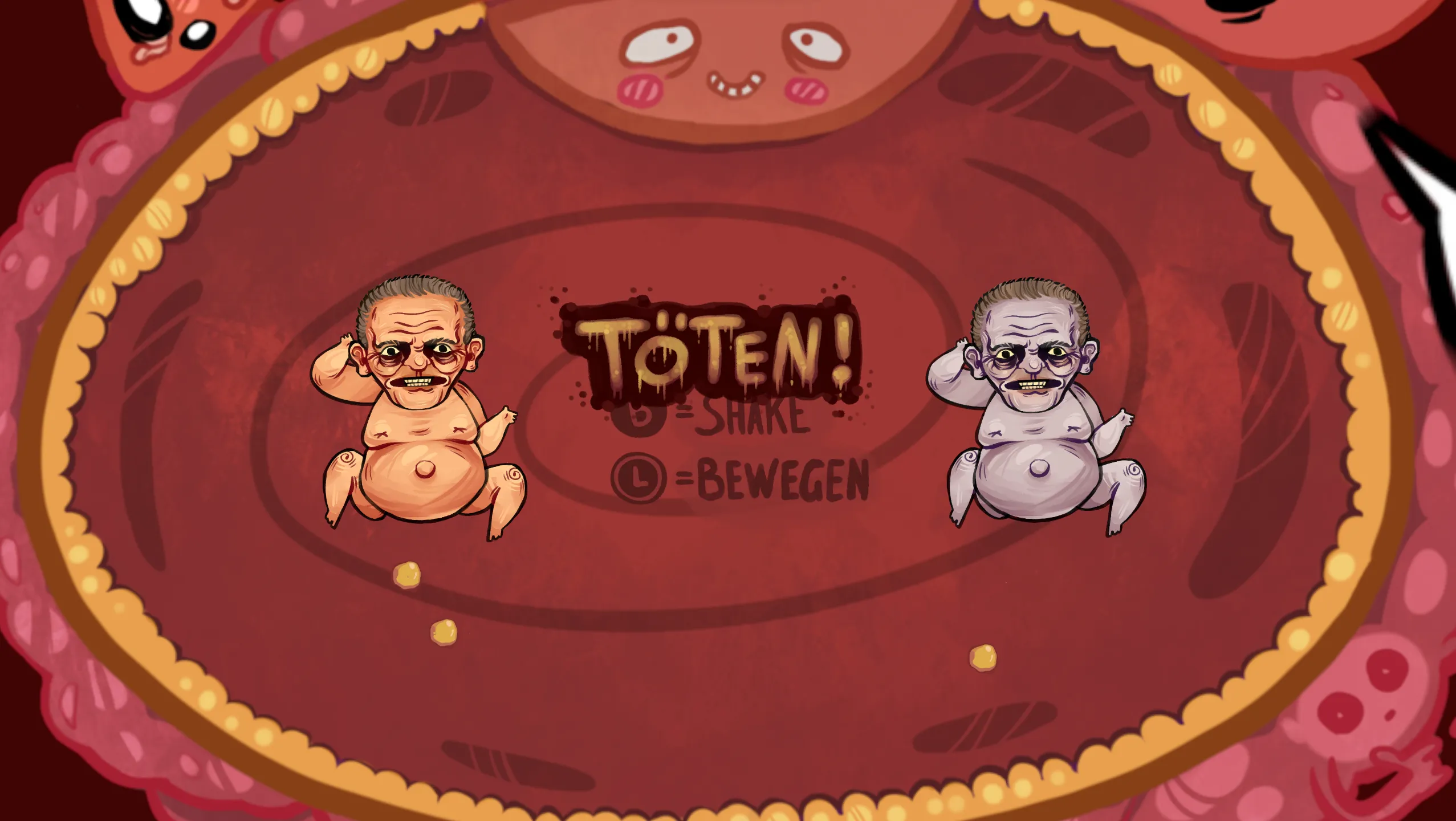 One ragdoll fetus gnawing on the other in the womb