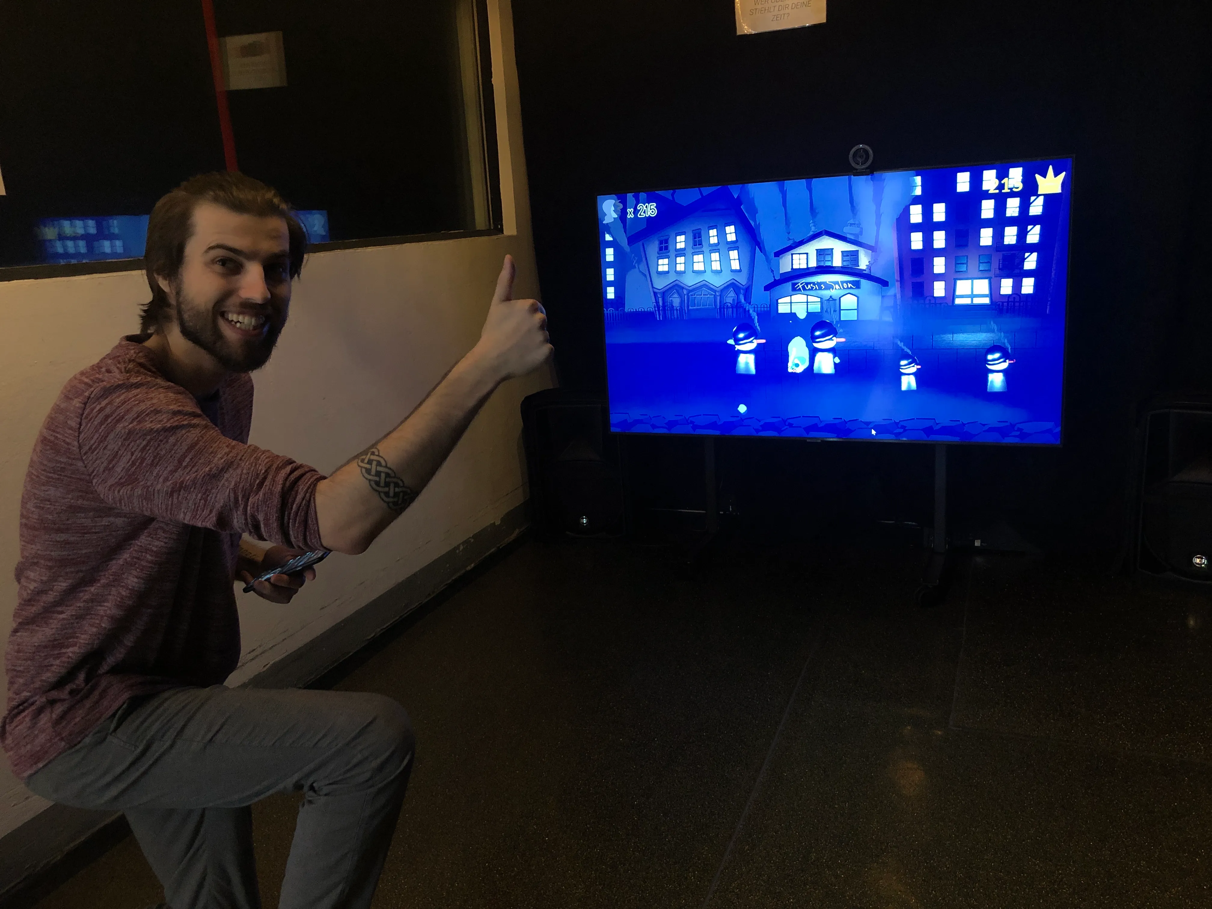The mini-game set up in the theatre lobby