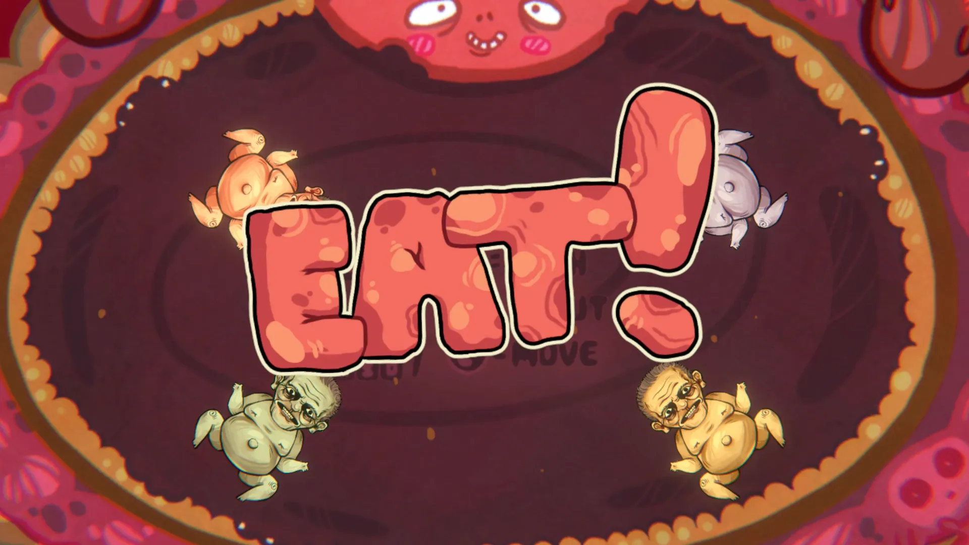 Round start with a big "EAT!" title between four fetuses