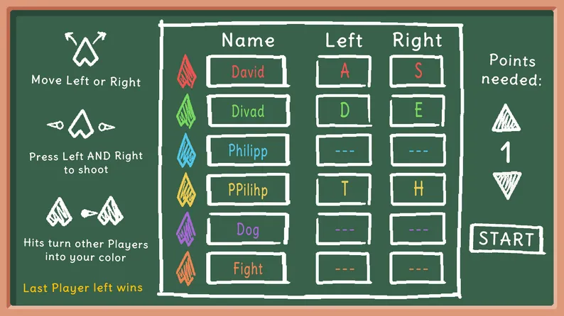 Player select screen with key bindings for each plane