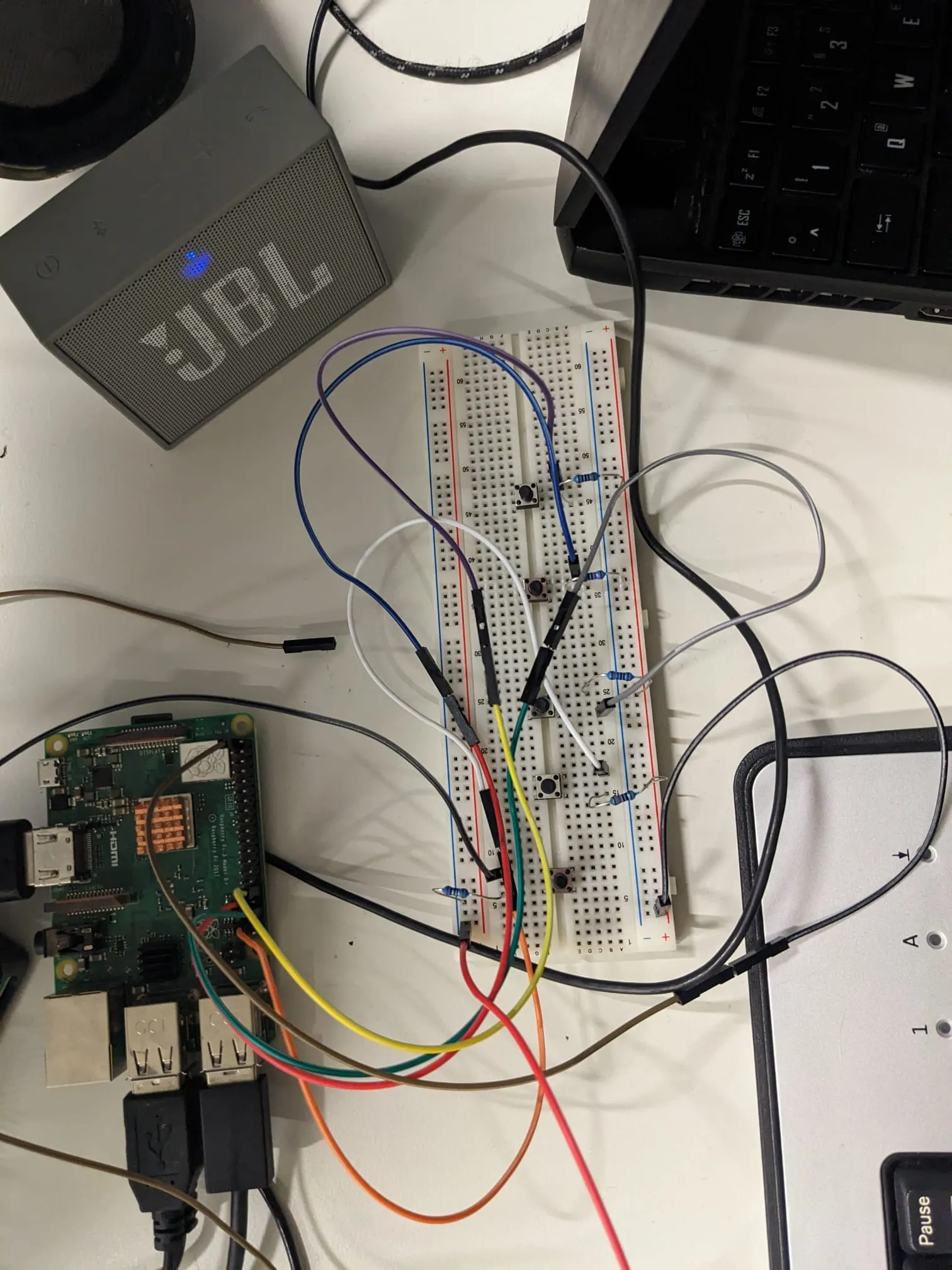 Raspberry Pi with a tangle of button cables