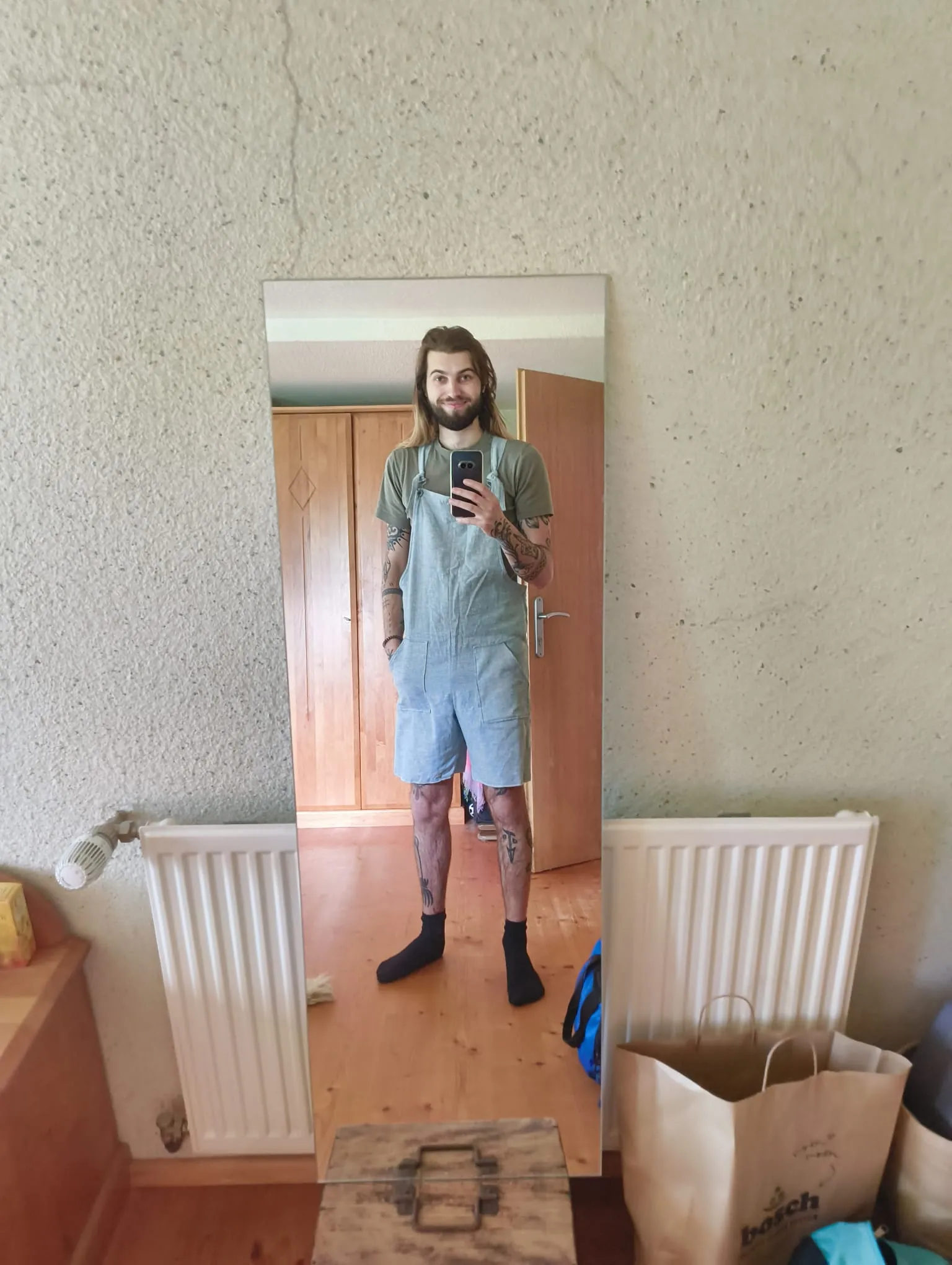 Me wearing the dungarees