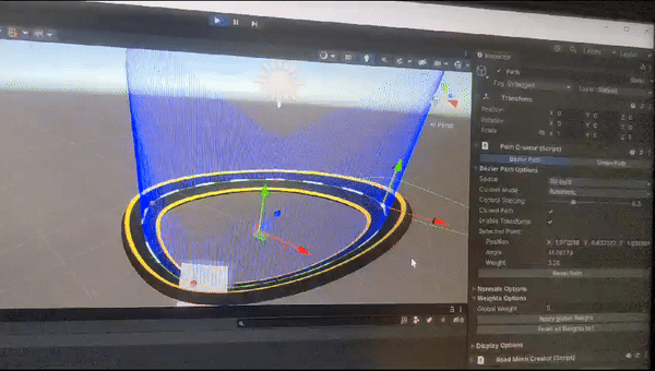 Spline tool being edited in the Unity scene view