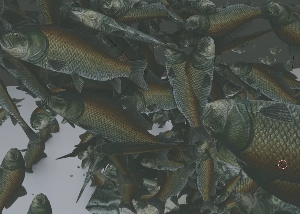 A large swarm of carp rendered in Blender