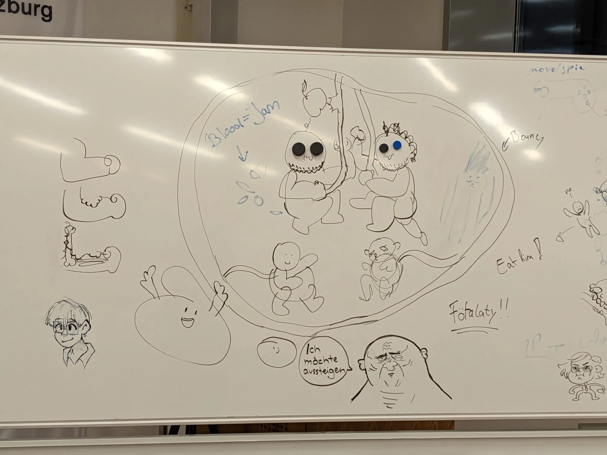 Whiteboard with the team brainstorming during the jam